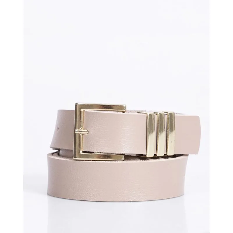 Cinto Feminino com Aviamento Fivela Dourada Bege P