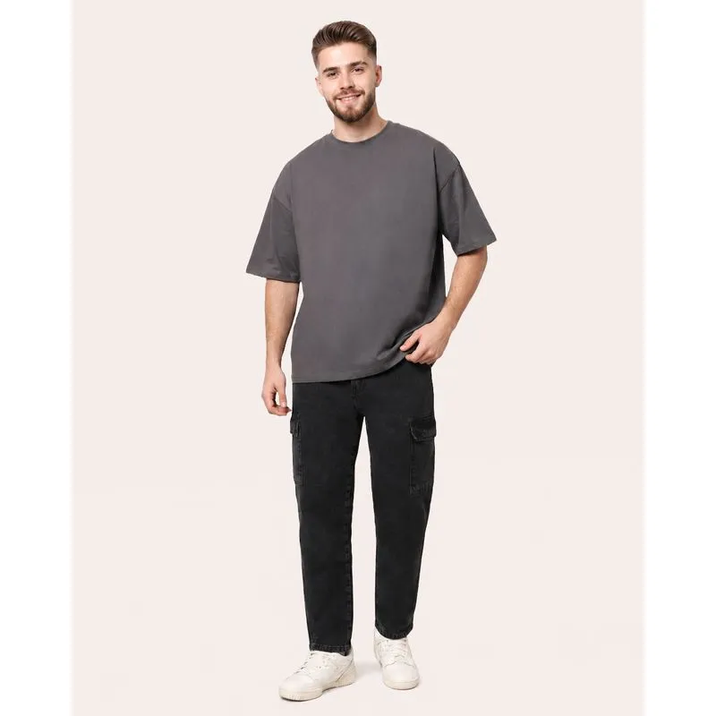 Calça Jeans Masculina Reta Bolsos Cargo Preta 42