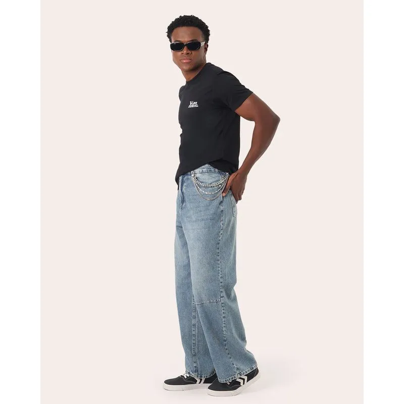 Calça Jeans Masculina Super Baggy Marmorizada Azul 38