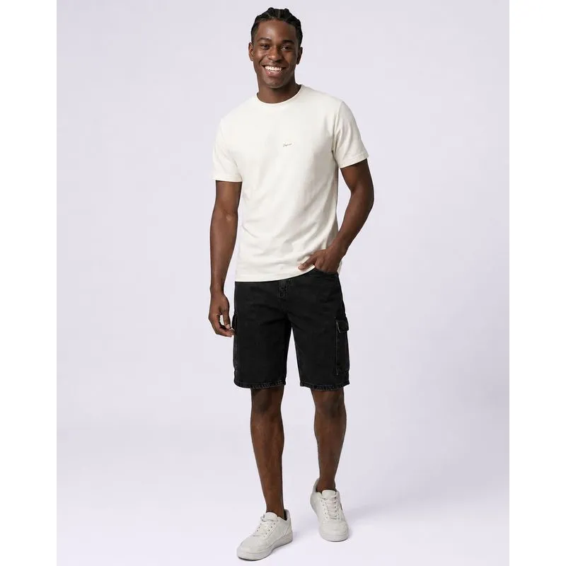Bermuda Jeans Masculina Reta com Bolsos Cargo Preta 36