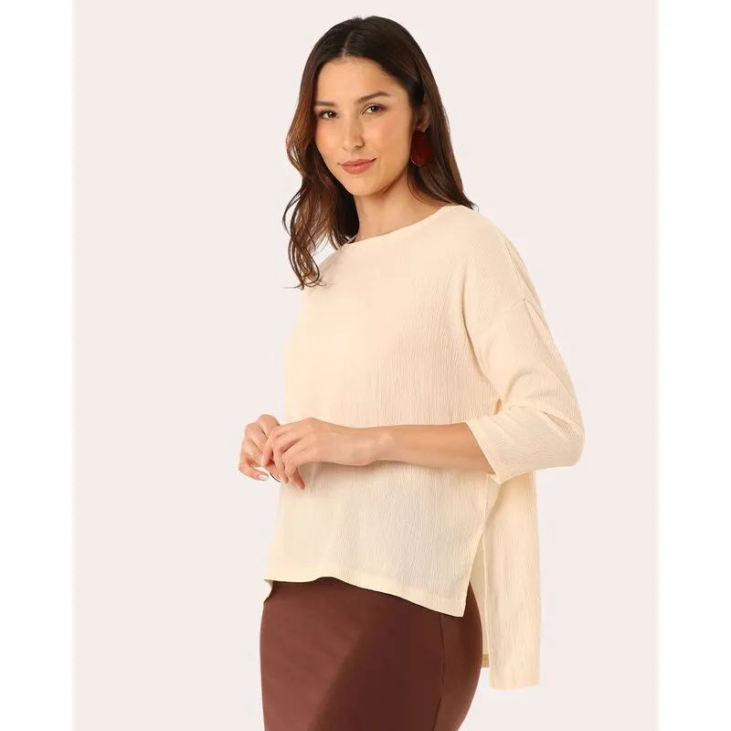 Blusa Feminina Oversized Crinkle Manga 3/4 Bege GG