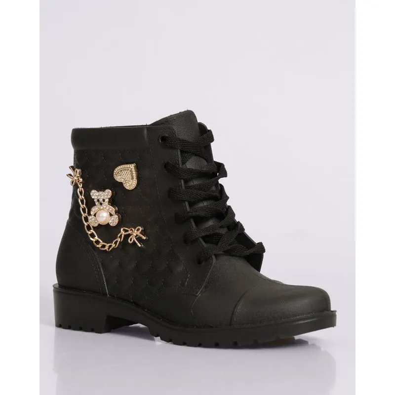 Bota Infantil Luelua Aviamentos Dourados Preto 23/24