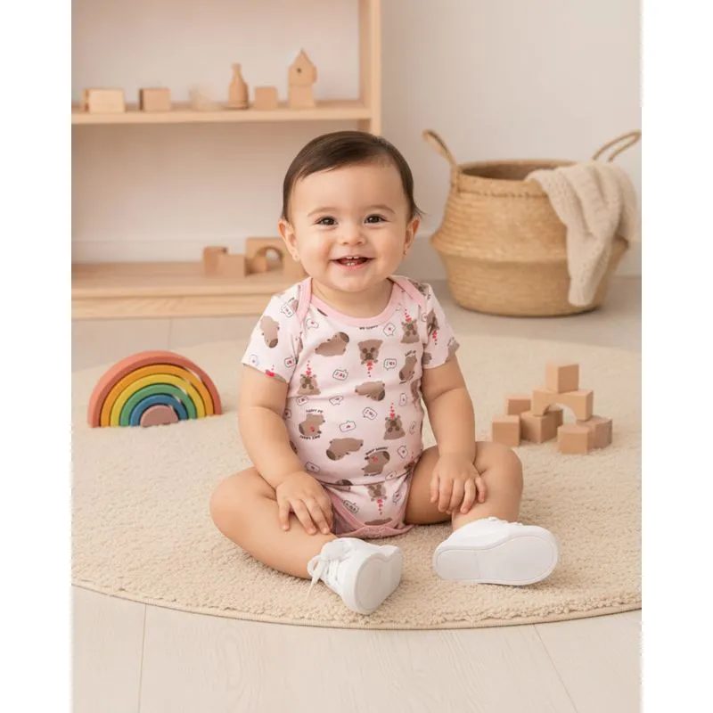 Body Bebê Algodão Estampado Capivara Manga Curta Rosa P