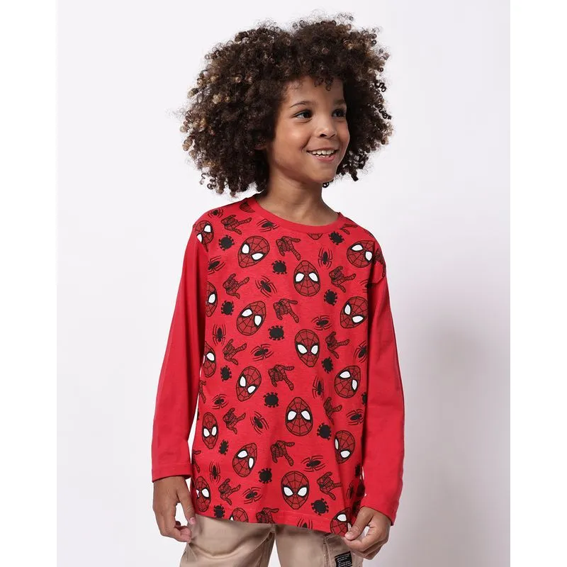 Camiseta Infantil Algodão Manga Longa Homem Aranha Vermelho 8