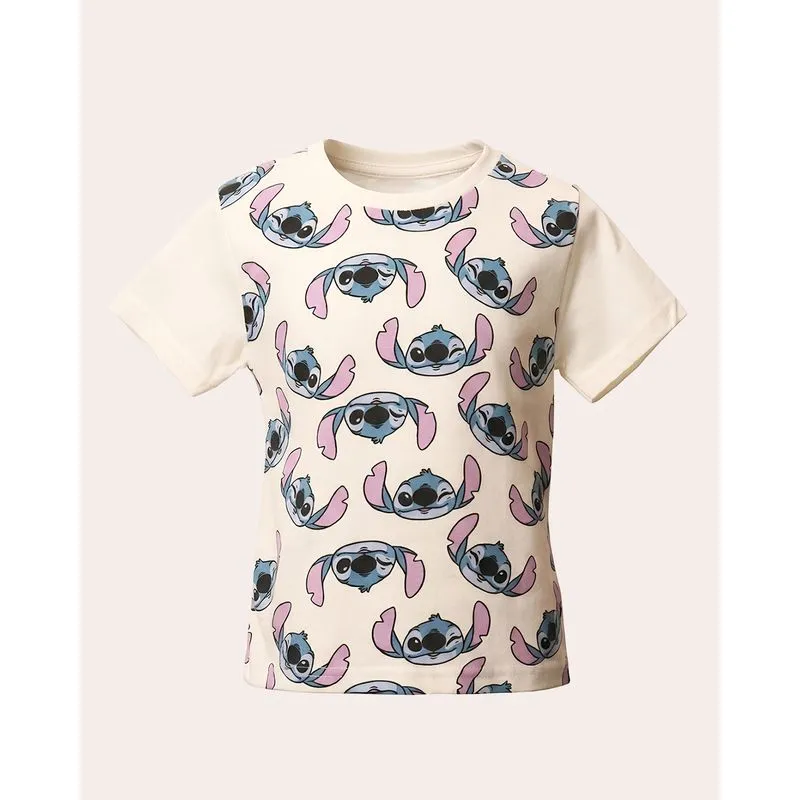 Camiseta Bebê Algodão Disney Estampada Stitch Off White 2