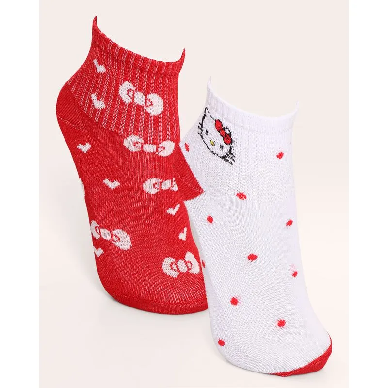 Kit 2 Pares de Meias Infantil Hello Kitty Vermelha e Branca 26 A 29