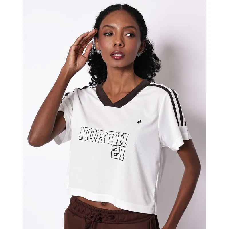 Camiseta Esportiva Feminina Cropped Dry Fit Off White GG