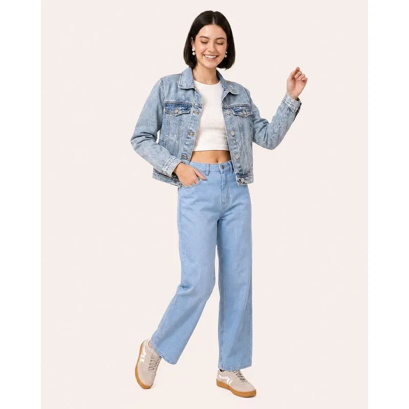 Calça Jeans Feminina Wide Leg com Bolsos Azul 46