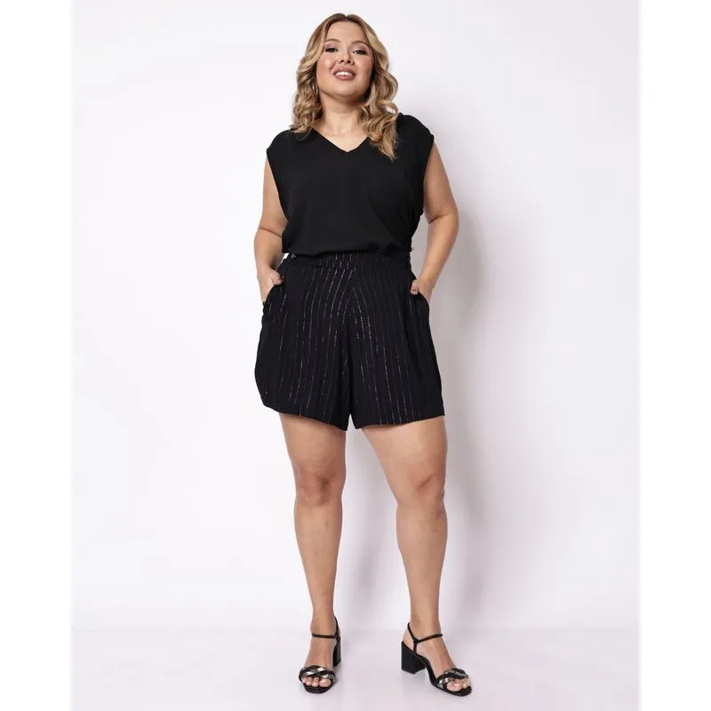 Short Plus Size Feminino Berry & Co. com Lurex Preto G2