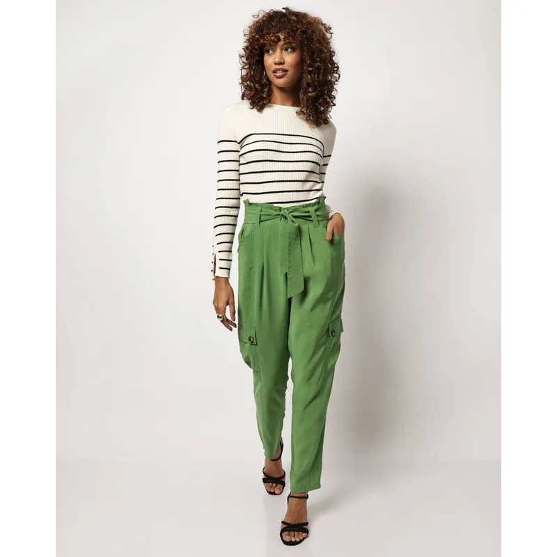 Calça Feminina Cargo Amarração Verde G