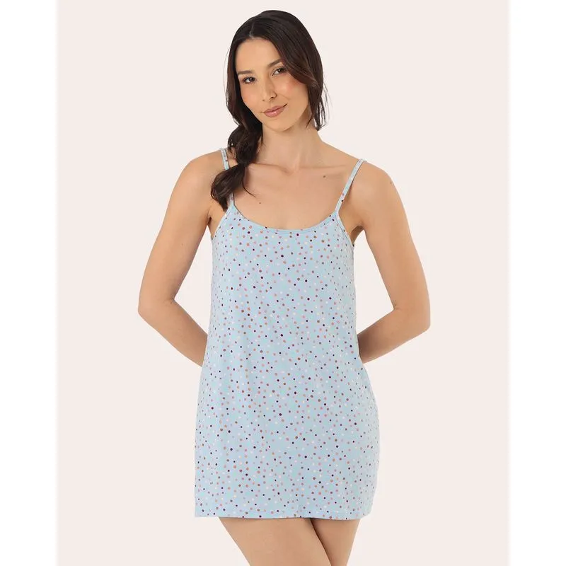 Camisola Feminina Alça Fina Suede Poa Azul GG