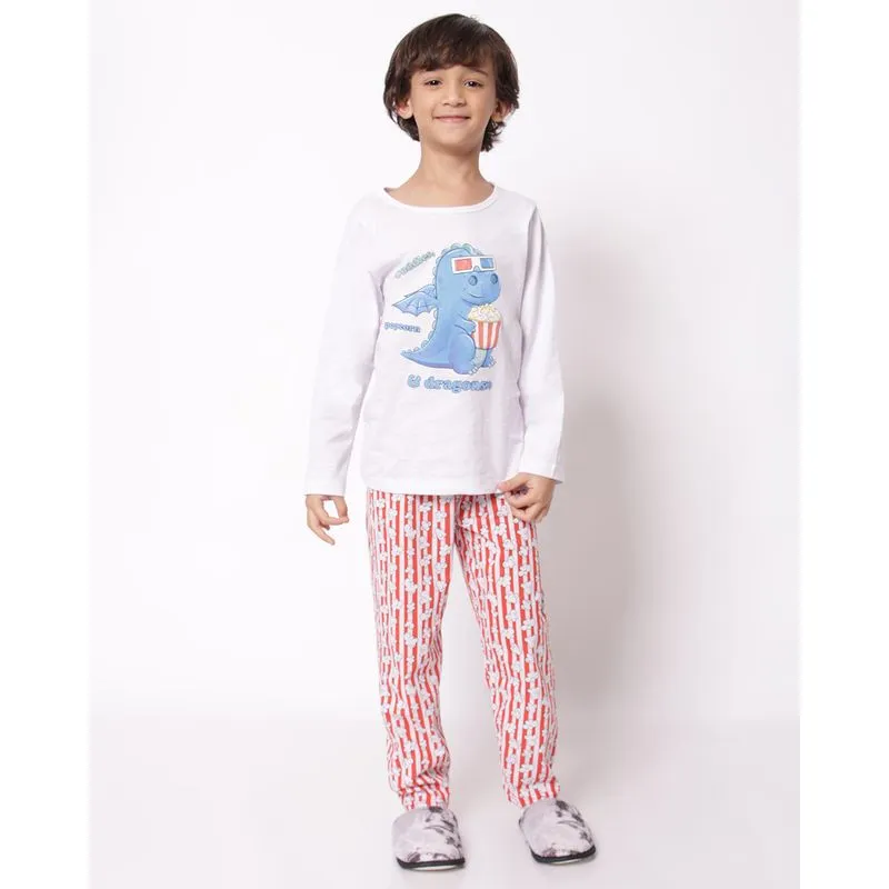 Pijama Infantil Longo Estampa Dino Pipoca Branco 6