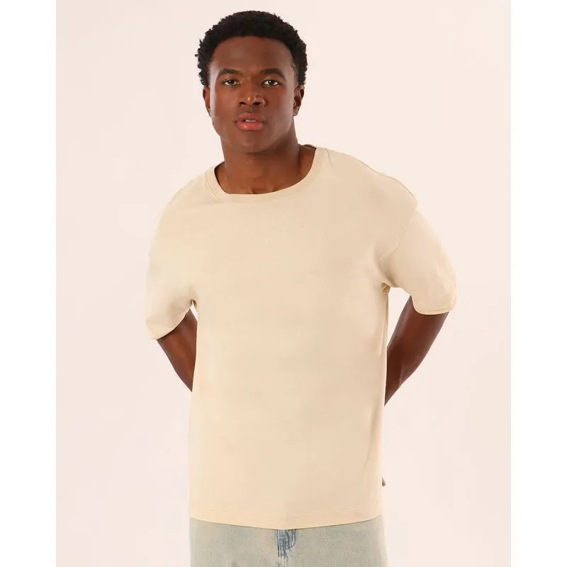 Camiseta Masculina Confort Manga Curta Bege P