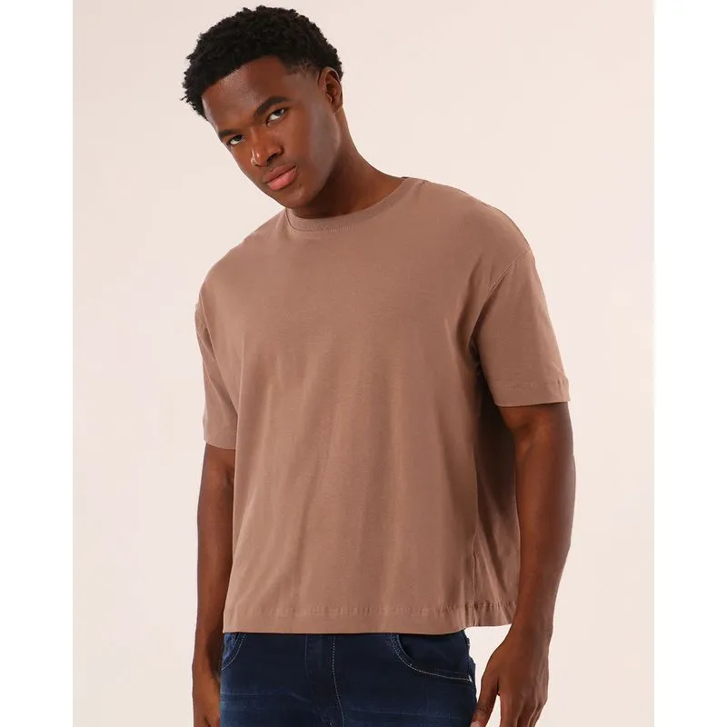 Camiseta Masculina Box Manga Curta Marrom Claro M