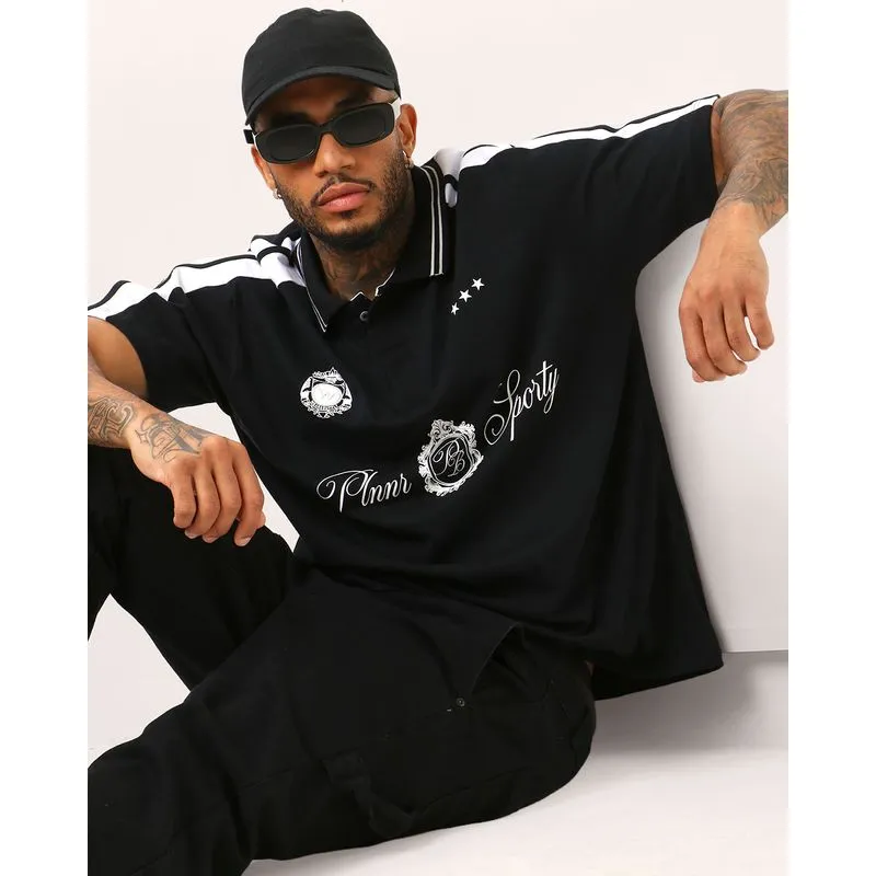 Camisa Polo Masculina Manga Curta com Estampa Preta P