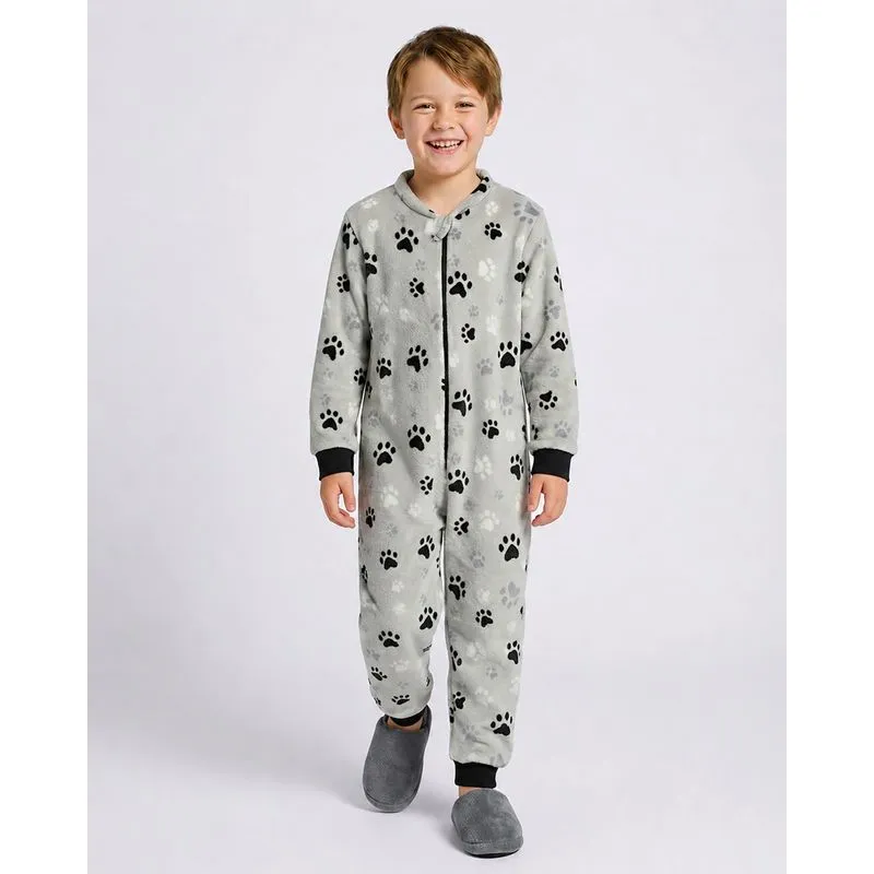 Pijama Macacão Infantil Fleece Estampado Mesclado Cinza 6