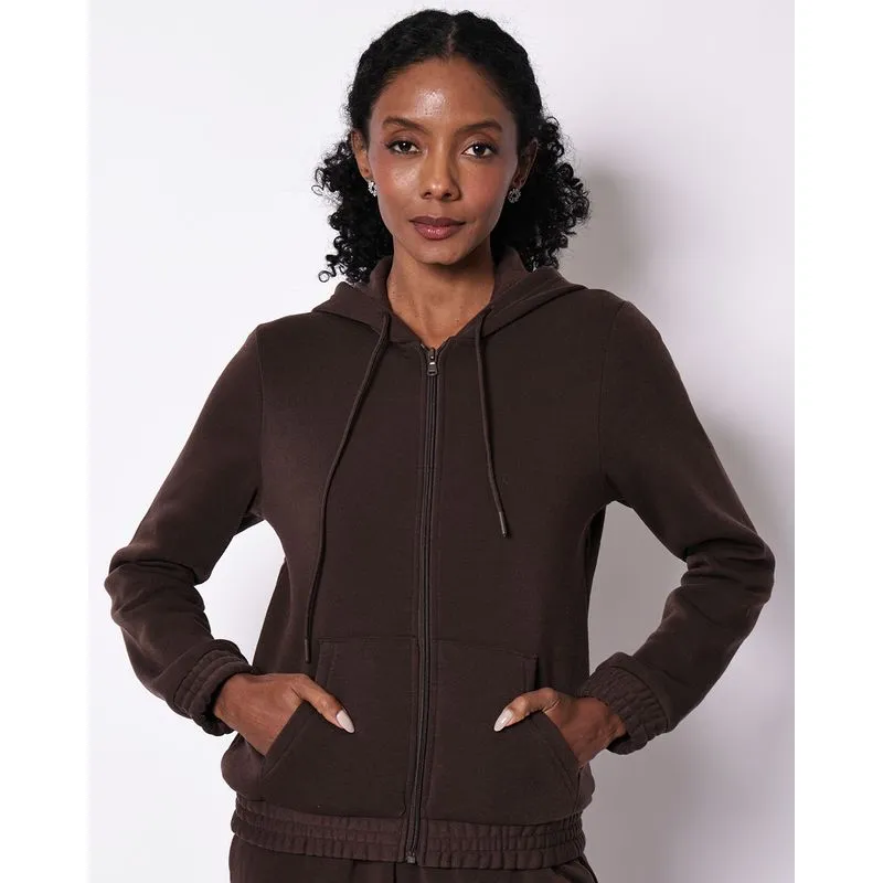 Jaqueta Moletom Feminina com Capuz Marrom P