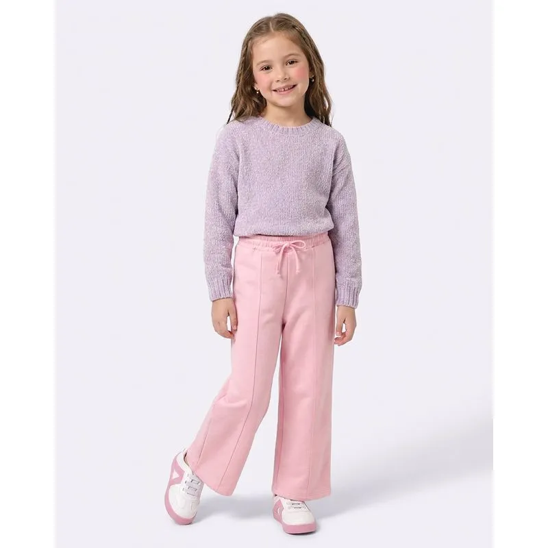 Calça Moletom Infantil Wide Leg com Recortes Rosa 10