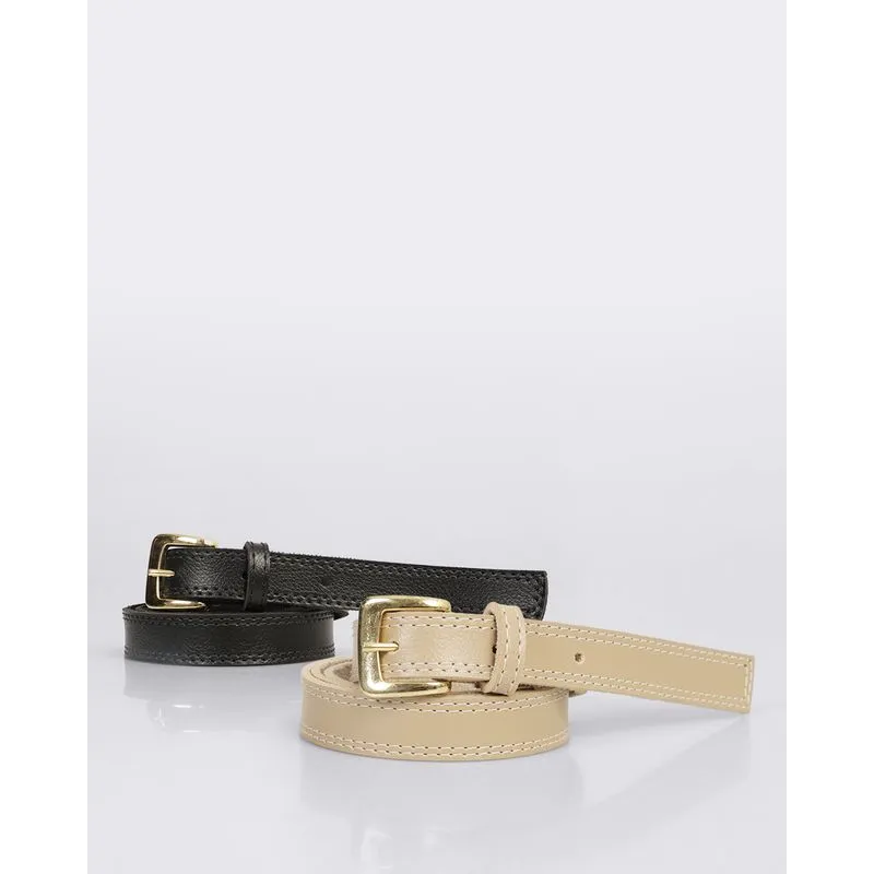 Kit 2 Cintos Feminino Fino Preto e Off White P