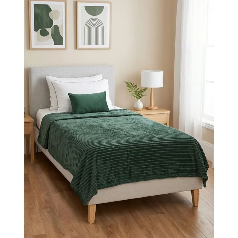 Manta Solteiro Flannel 140cm x 220cm Fleece Canelado Verde UN