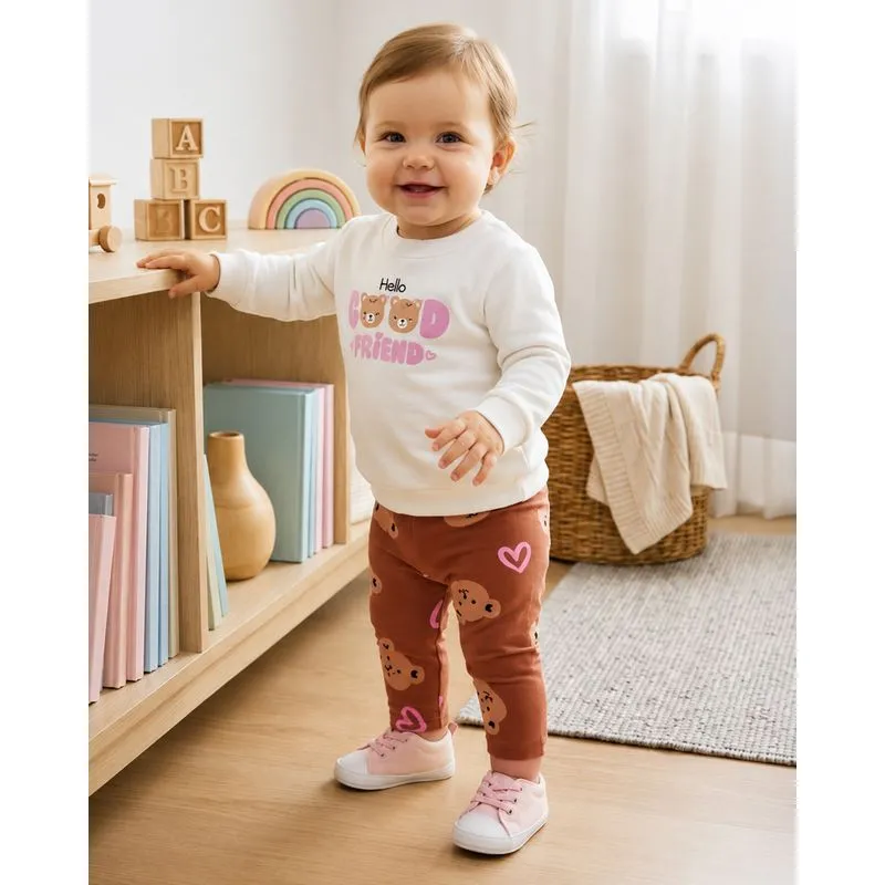 Conjunto Moletom Bebê Algodão Ursinhos Off White P