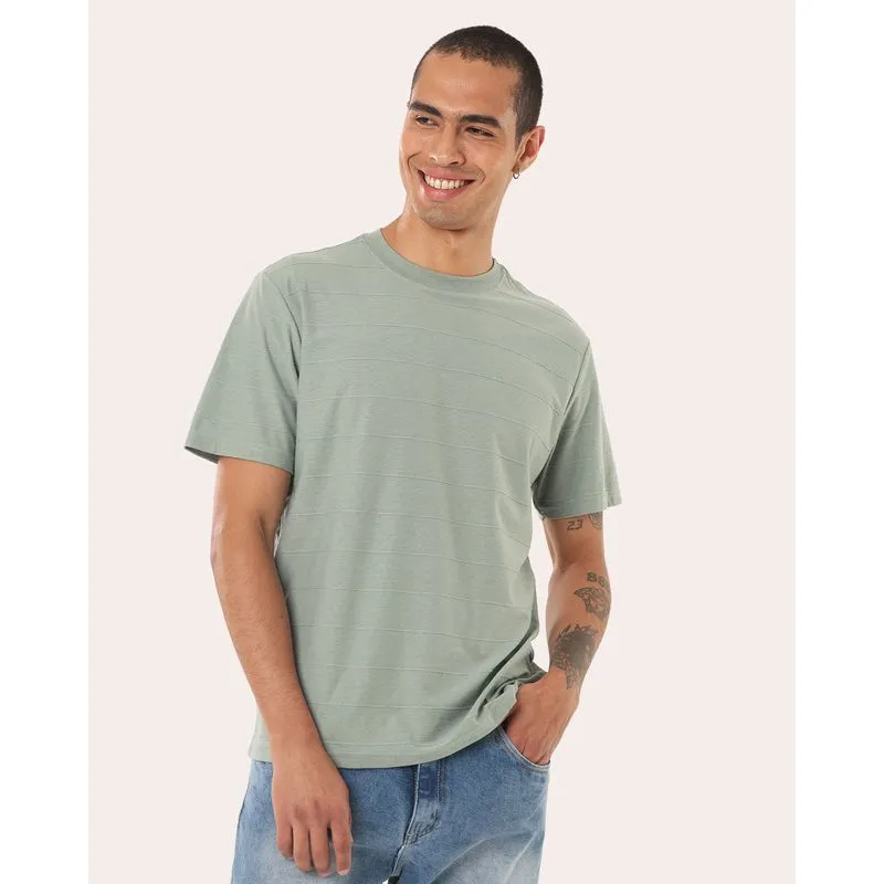 Camiseta Masculina Algodão com Listras Texturizada Verde P