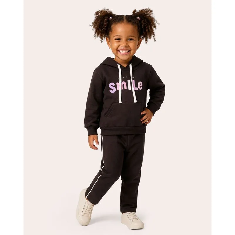 Conjunto Moletom Bebê com Capuz Estampa Smile Marrom 3