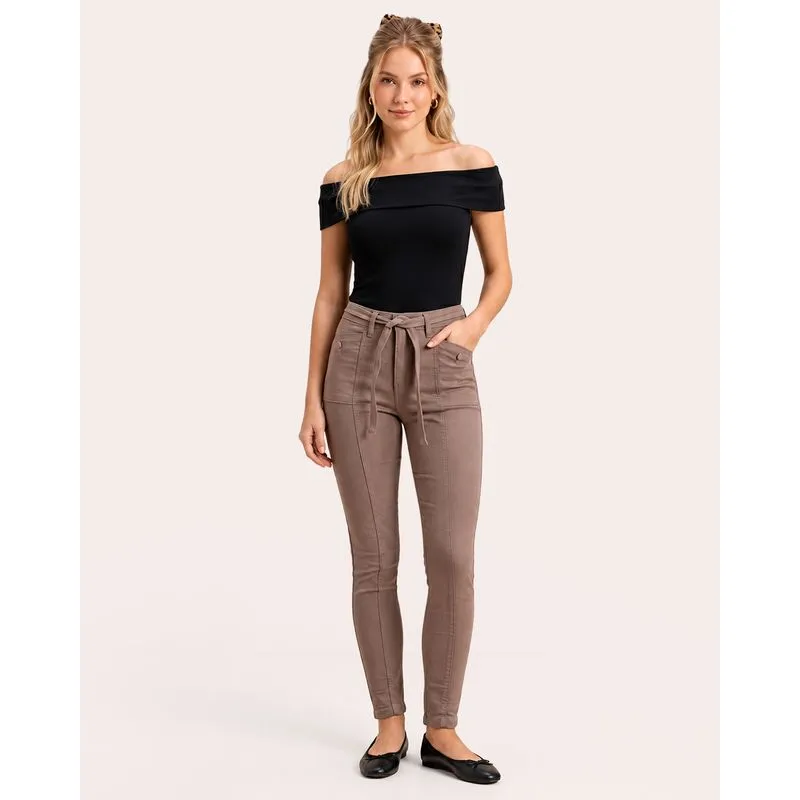 Calça Sarja Feminina Biotipo Skinny com Cordão Bege 44