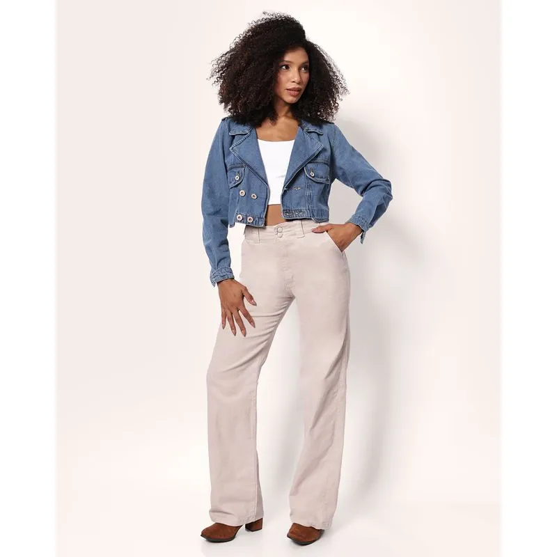 Calça Sarja Feminina Biotipo Wide Leg Bege 42