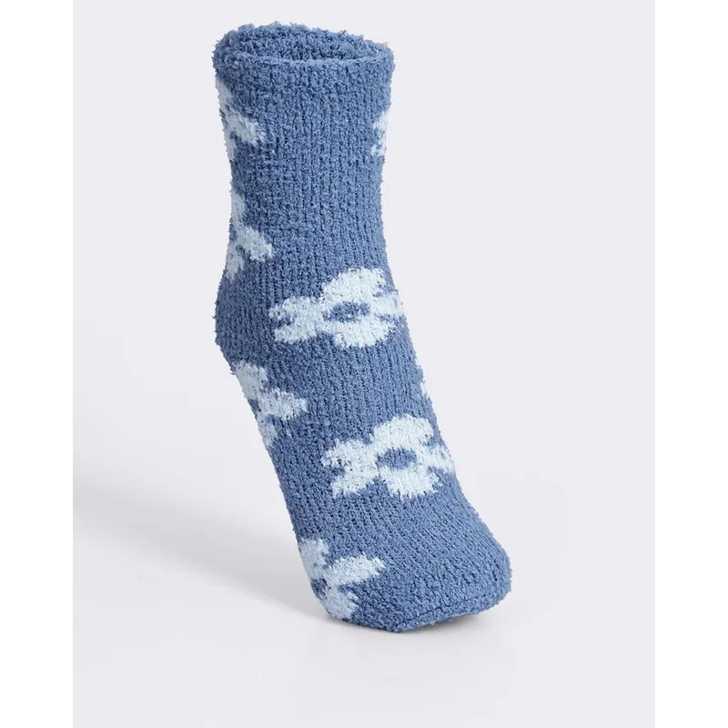 Meia Feminina Cano Alto Chenille Antiderrapante Azul 34 A 38