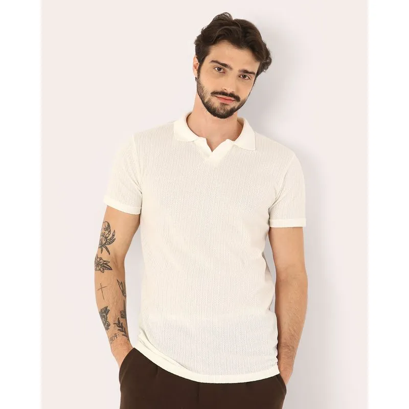 Camisa Polo Masculina Texturizada Manga Curta Off White PP
