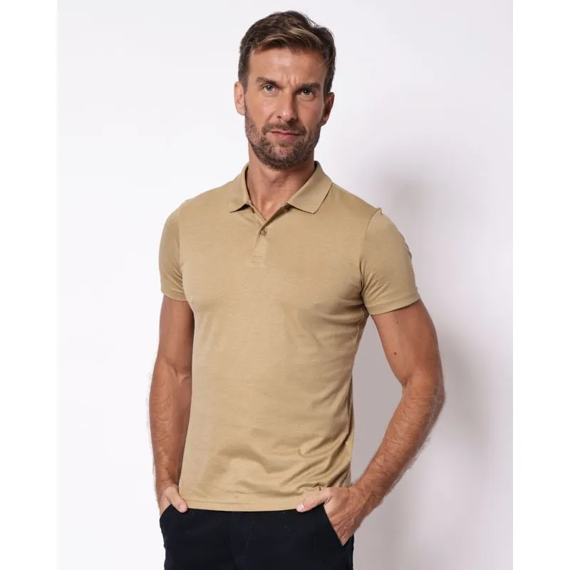Camisa Polo Masculina Lisa Algodão Pima Bege GG