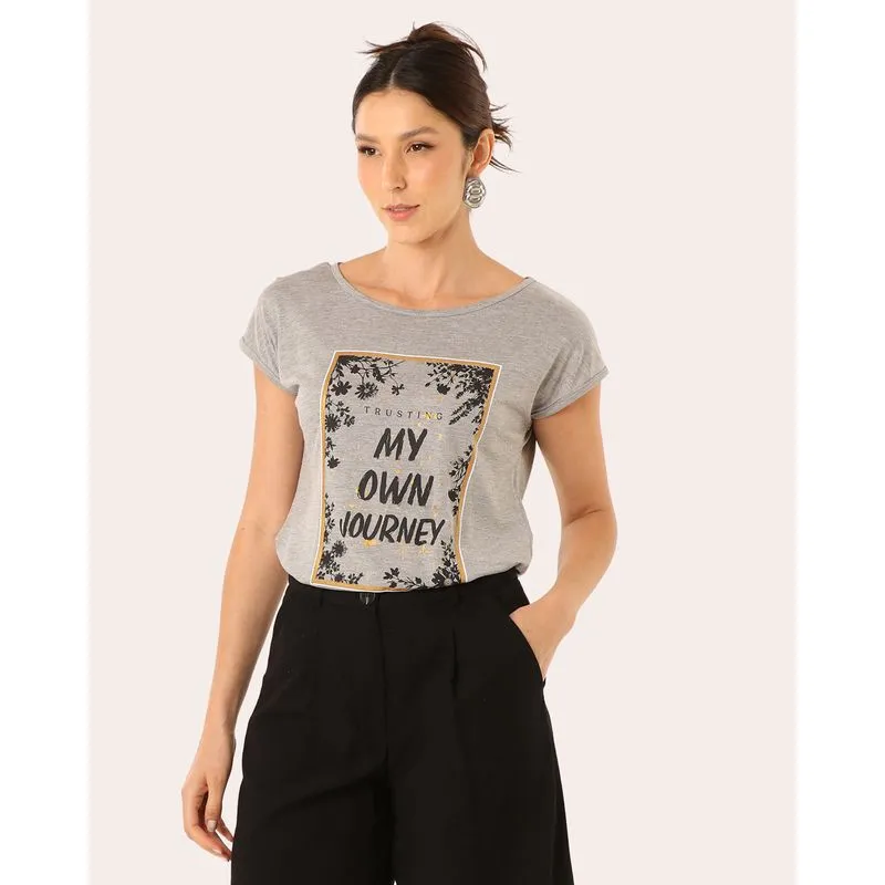 Blusa Feminina Viscose com Estampa Frontal Escrita Cinza PP