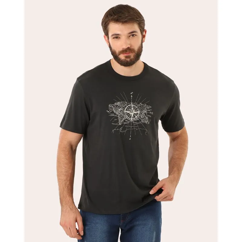 Camiseta Masculina Algodão Peruano Estampa Frontal Preto GG