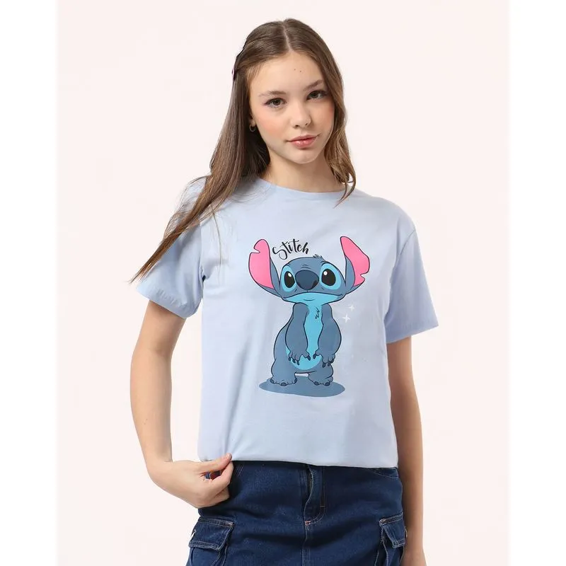 Camiseta Juvenil Oversized Algodão Disney Stitch Azul 12