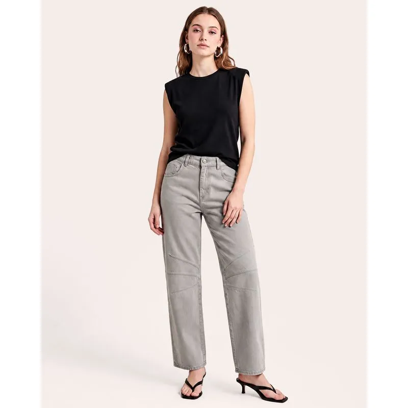 Calça Jeans Feminina Sawary Wide Leg Cinza 40