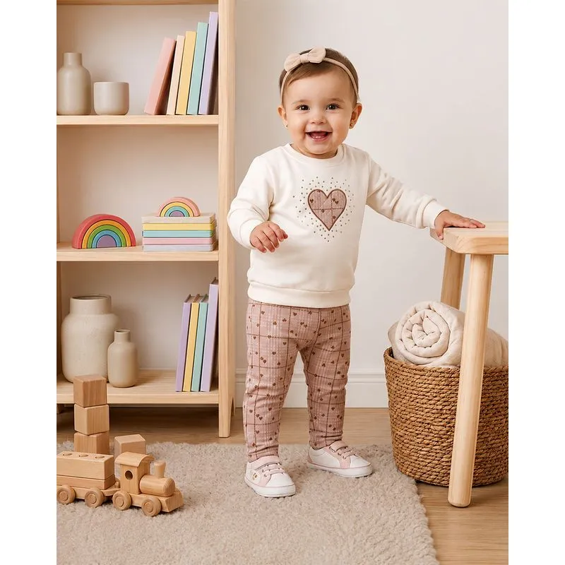 Conjunto Moletom Bebê Estampa Coração Off White G