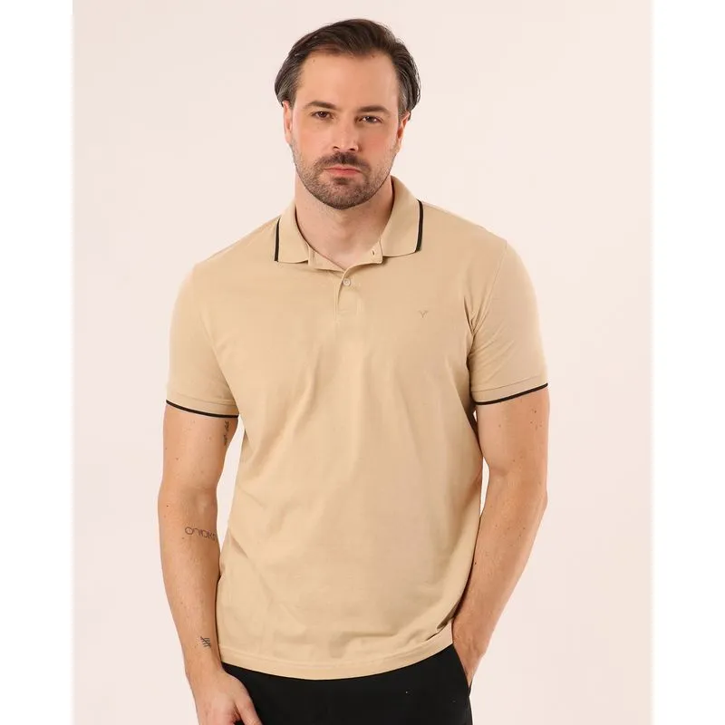 Camisa Polo Masculina Algodão Manga Curta Bege P