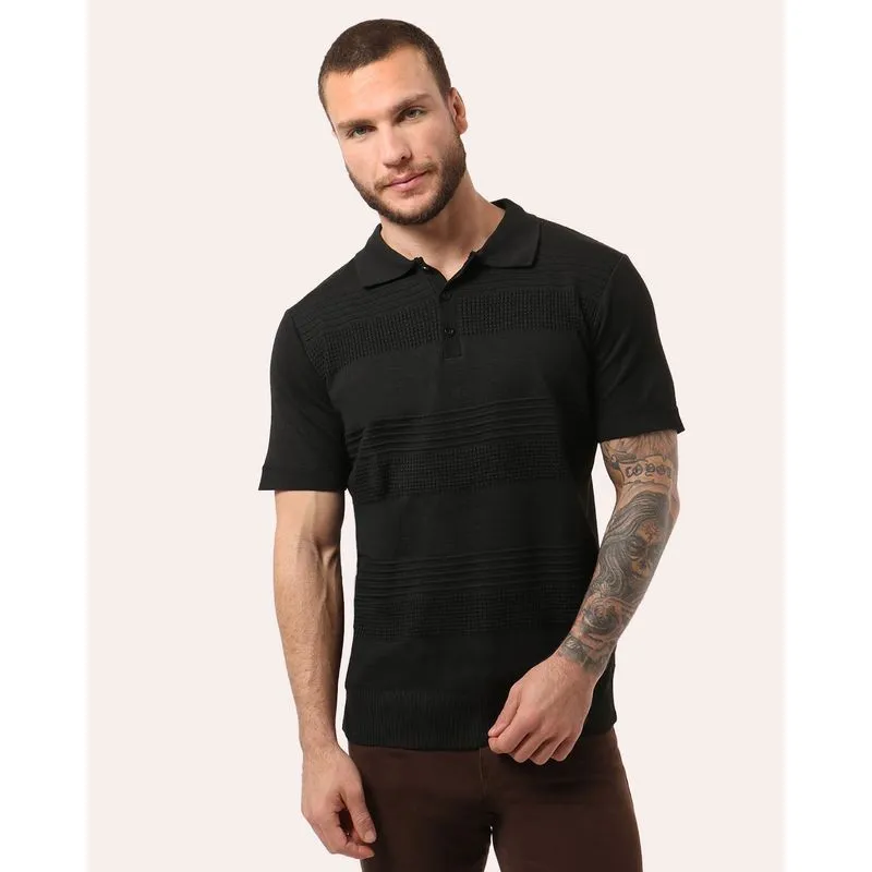 Camisa Polo Masculina Texturizada Tricô Preto XG