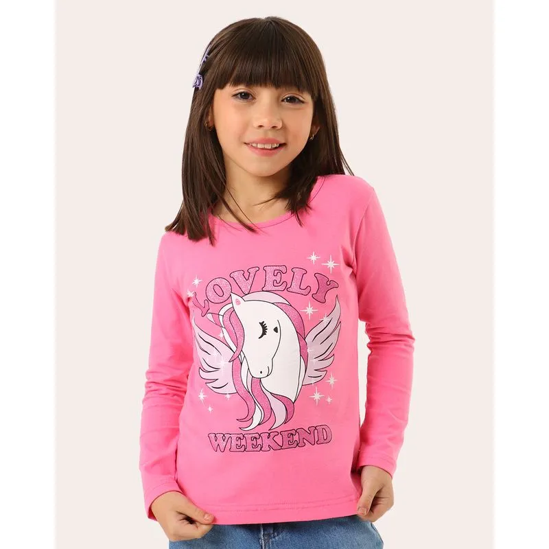 Blusa Infantil Estampado Unicórnio Manga Longa Rosa 10