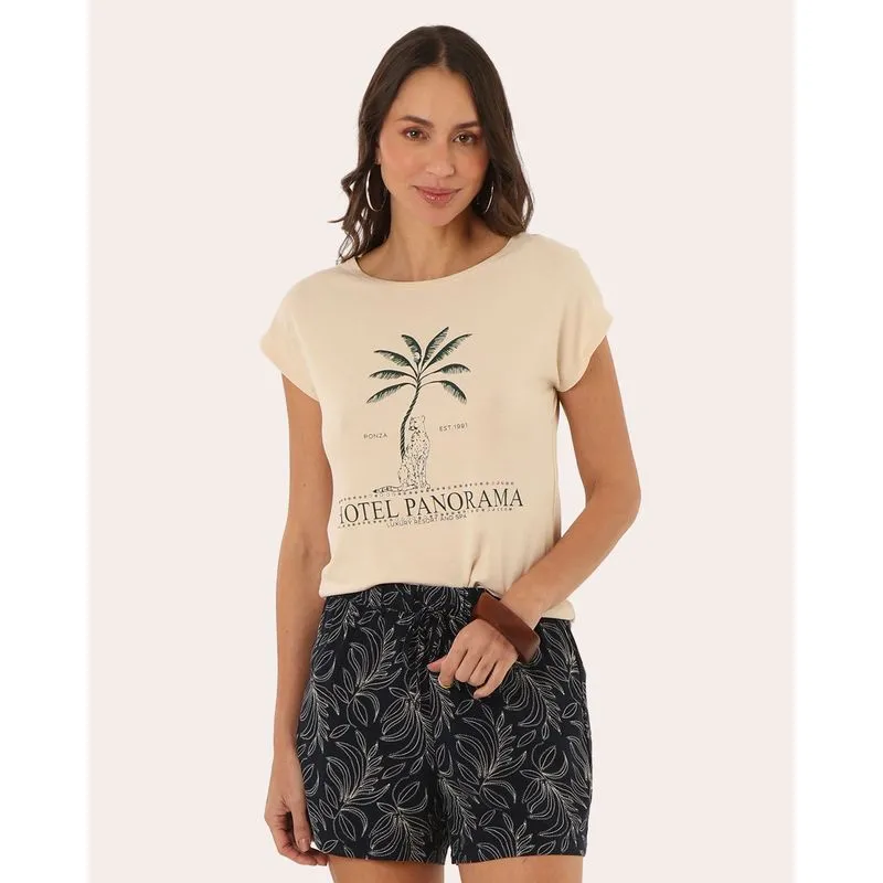 Blusa Feminina com Estampa Strass Manga Curta Bege GG
