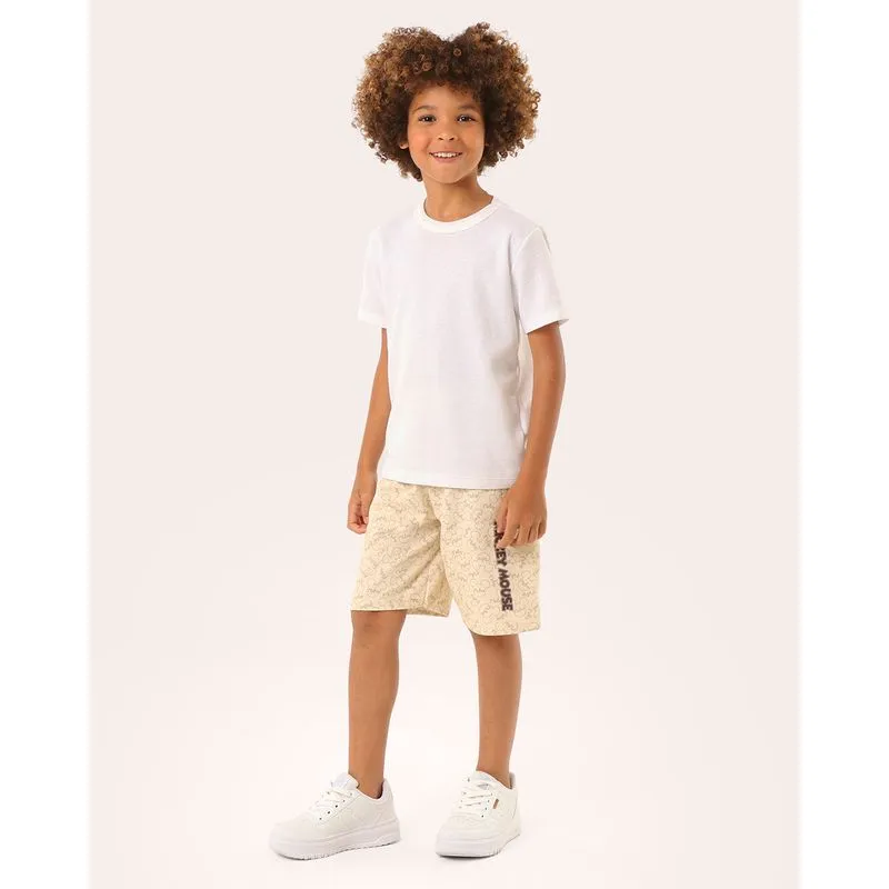 Bermuda Infantil Moletinho Reta Estampada Disney Mickey Bege 4