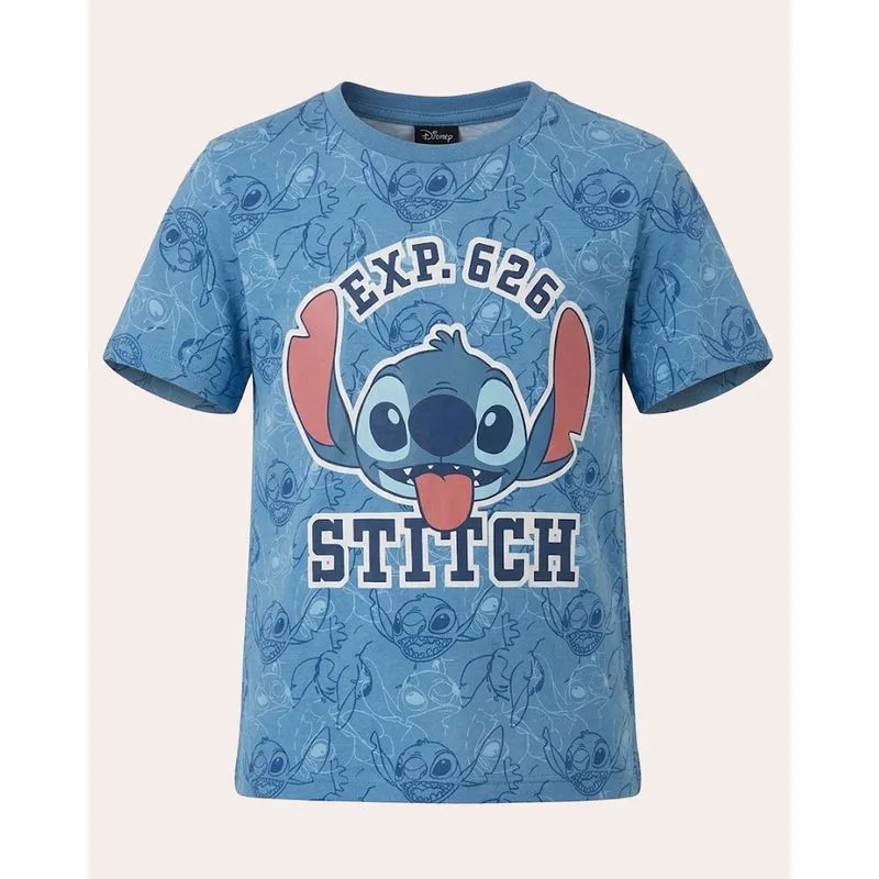 Camiseta Infantil Algodão Disney Stitch Manga Curta Azul 4