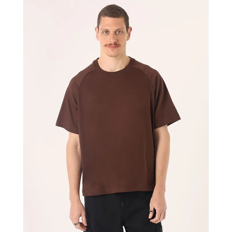 Camiseta Masculina Box Raglan Algodão Marrom G1