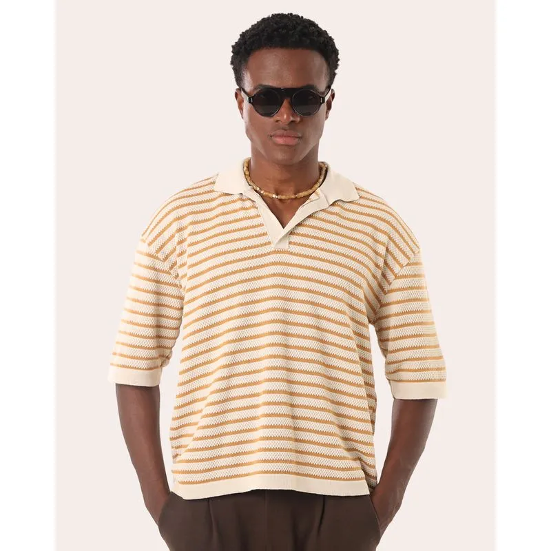 Camisa Polo Masculina Tricô Listrado Off White P