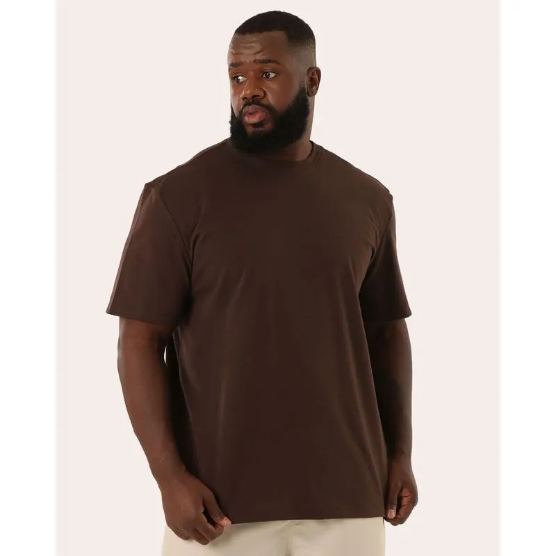 Camiseta Plus Size Masculina Canelada Manga Curta Marrom G3