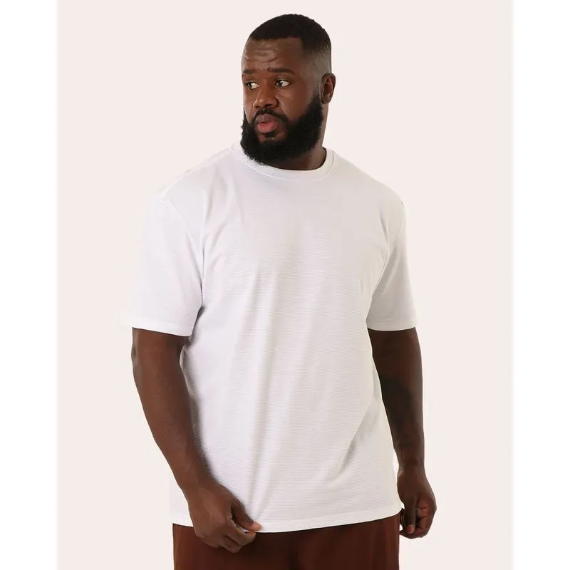 Camiseta Plus Size Masculina Canelada Manga Curta Branca G1