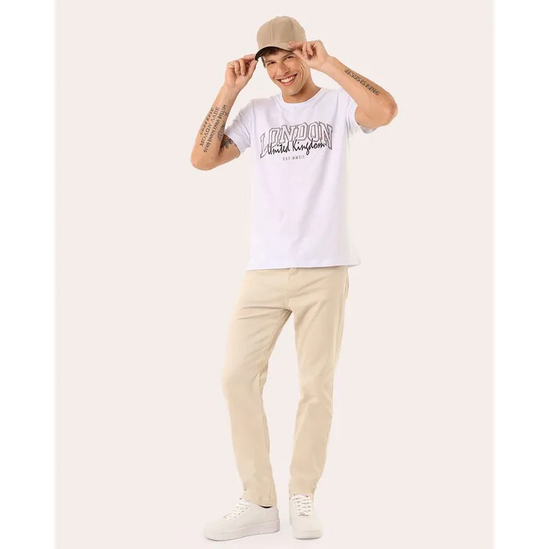 Calça Sarja Masculina Slim com Bolsos Bege 48