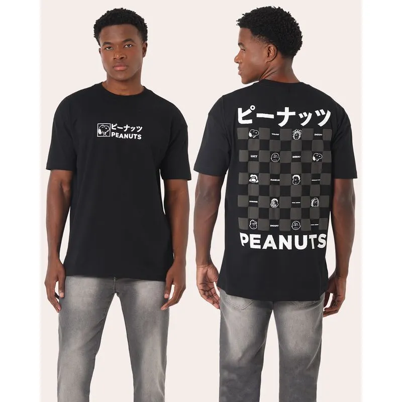 Camiseta Masculina Estampa Frente e Costa Snoopy Preta M