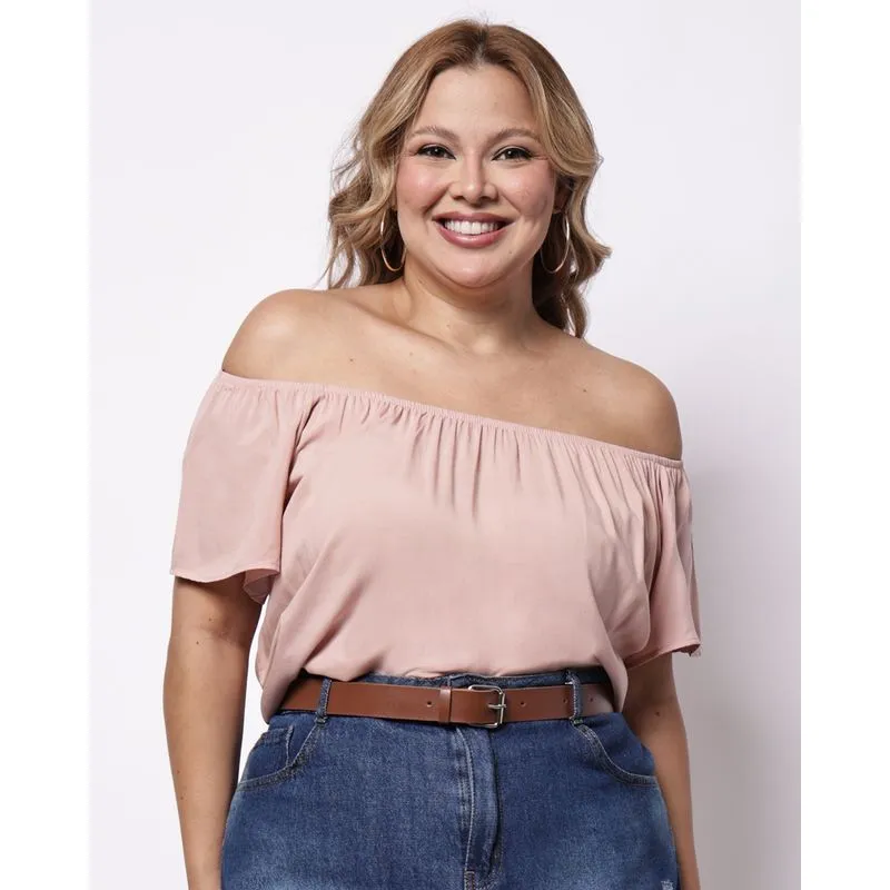 Blusa Plus Size Feminina Berry & Co. Ciganinha Viscose Rosa G3